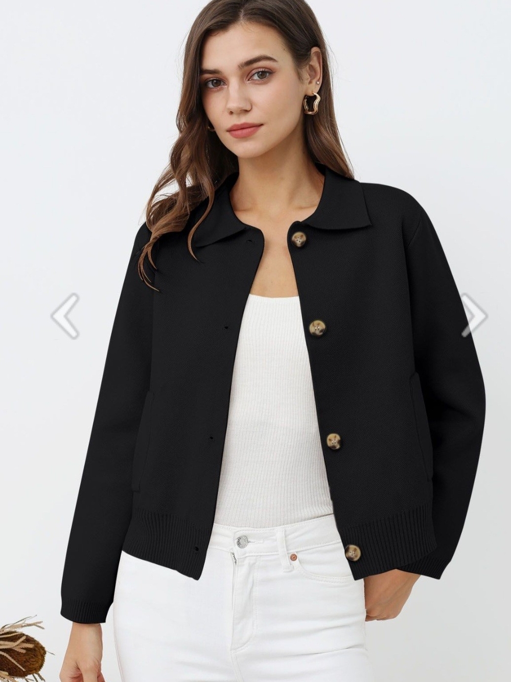 Classic Black Button-Up Knit Jacket